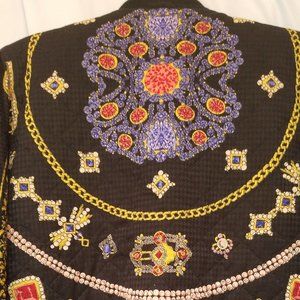 Jewel-print quilted silk bomber jacket--vintage!